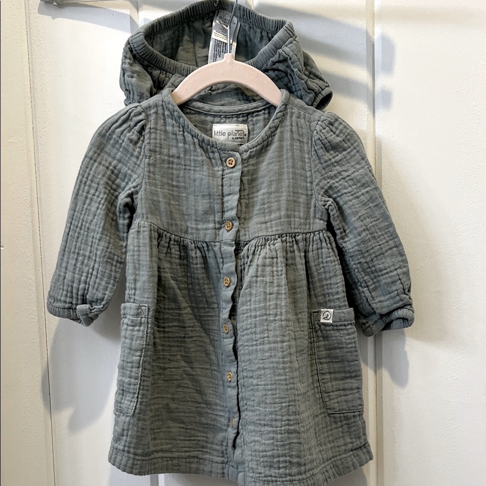 Little Planet Organic Cotton Gauze Button-Front Dress Sage Pond